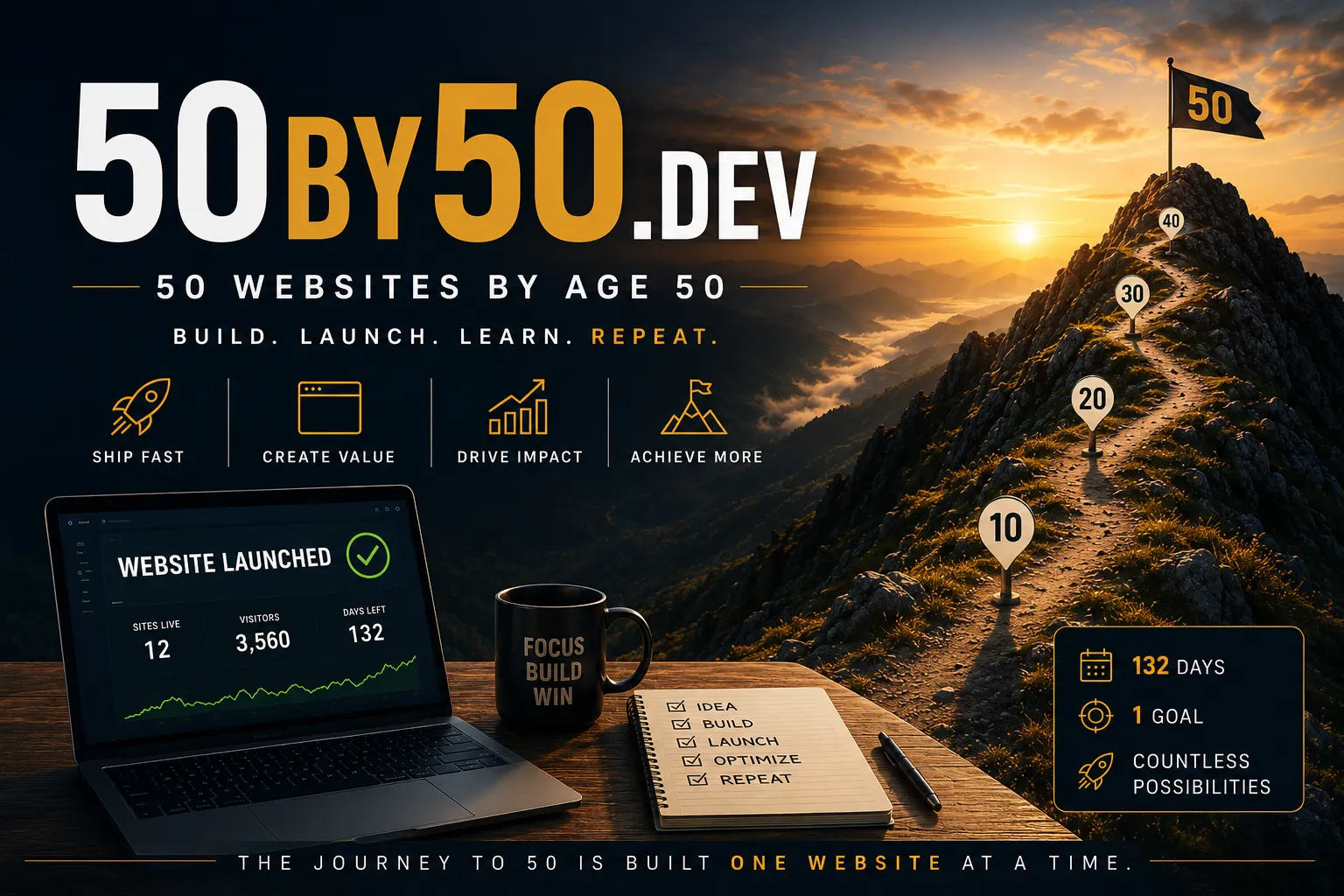 50by50.dev — 50 websites by age 50. Build. Launch. Learn. Repeat.